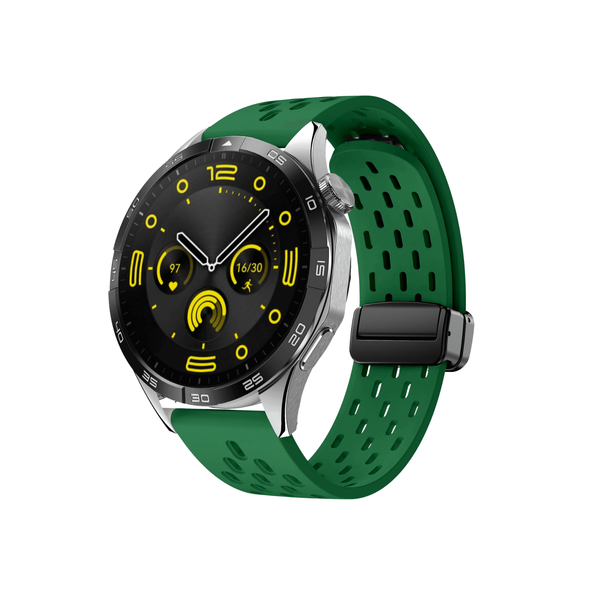 Smartwatch mit grünem Active Plus Sportarmband – modernes Design aus atmungsaktivem Silikon